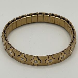Vintage Speidel Stainless Steel CZ Stones Gold Tone Twist O Flex Bracelet